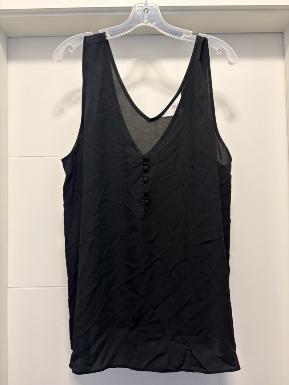 3X Black Sleeveless V-Neck Button-Front Women's Tank Top